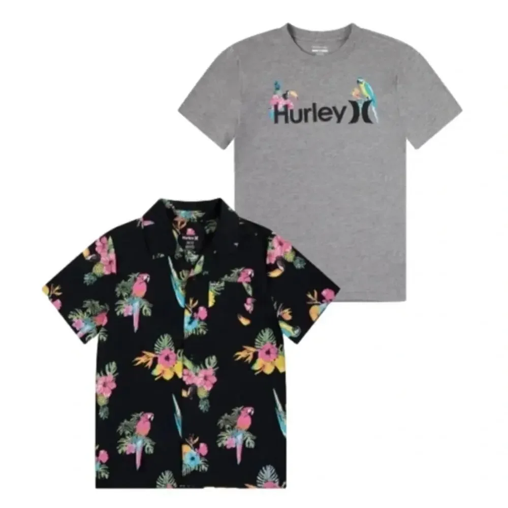 NWT Hurley Boys Tropical Parrots Woven Shirt & Tee Set Size XL 18/20